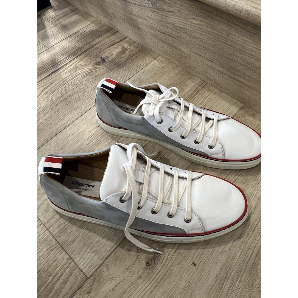 Thom Browne White Leather Low Top Sneakers Mens US 11 EU 45.5 Made In Italy